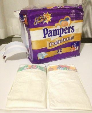 Vintage 2x Pampers Premiums Diapers 4 - 9 Kg (9 - 20 Lbs) Extra Comfort Nos