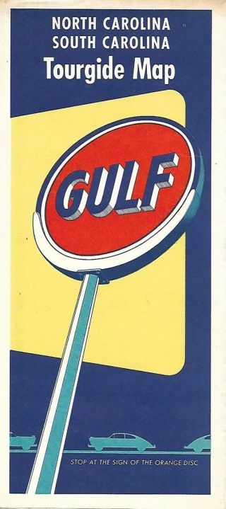 1953 Gulf Oil Road Map North,  South Carolina Great Smoky Mountains Rest Rooms
