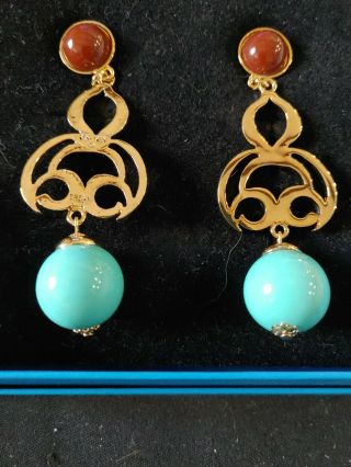 Vintage Signed Ben Amun Large Gold Tone Earrings Large Statement With Stones