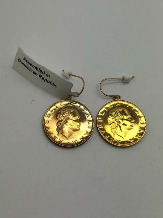 Jacmel Mauritius Jcm 14k Gold Post “repvbblica Italiana 200 Lire” Coin Earrings
