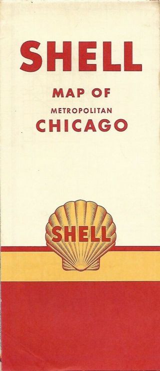 1954 Shell Oil Road Map Chicago Illinois Route 66 Elgin Winnetka Evanston Aurora