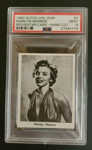 1960 Dutch Val Gum Movie Star Card Hand Cut Marilyn Monroe 3 Psa 9 Low Pop