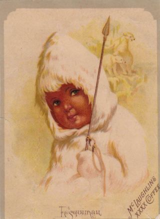 Victorian Trade Card Mclaughlins Xxxx Coffee Eskimo Child Harpoon Rebus 4.  75x3.  5