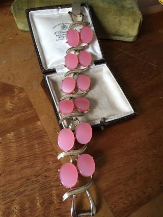Stunning 1960s Costume Jewellery Pink Lucite Stone Cocktail Bracelet Signed Coro
