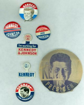 4 1960 President John Kennedy Political Campaign Pinback Buttons 2 Tabs & Disc