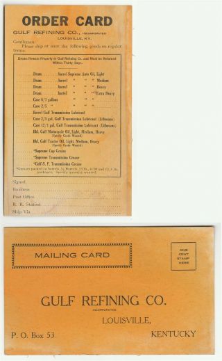 Gulf Refining Co.  Order Card: Oil,  Transmission Lubricant,  Grease