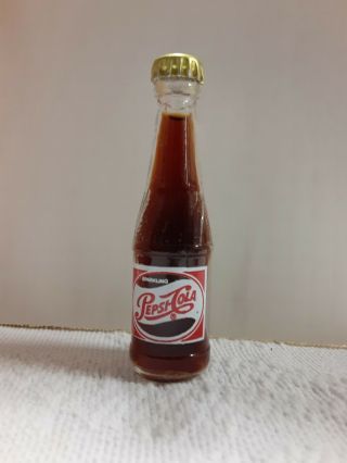 Vintage Miniature Pepsi Cola Full Glass Bottle Metal Cap
