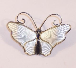 David Andersen Sterling Silver Guilloche Enamel Butterfly 1 1/4 " Brooch Pin,  Box