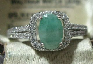 Sterling Silver Real Emerald Gem Stone Art Deco Revival Ring P 7.  5