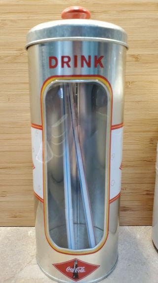 Coca - Cola Coke Round Tin Straw Holder & Dispenser