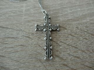Antique Sterling Silver Hallmarked Cross Pendant Chain Necklace