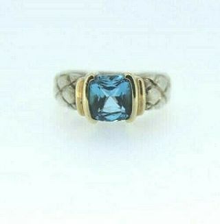 Lorenzo Sterling Silver 18k Yellow Gold Accent Ring Band Blue Stone Size 4.  25