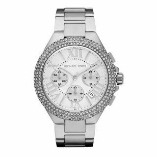 Michael Kors Camille Silver Tone Pave Crystal Chronograph Women 