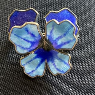 David Andersen Norway Sterling Guilloche Enamel Blue Pansy Flower Pin Brooch