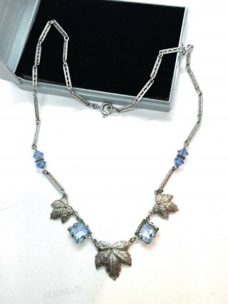 Antique Art Deco Silver Tone Blue Paste Necklace