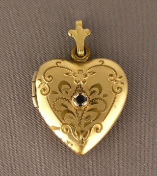 Vintage Gold - Filled & Sapphire Heart Locket Pendant - Carol Love Fred 4 - 14 - 73
