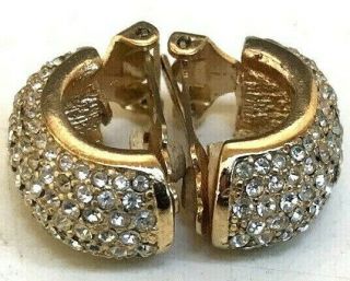 Christian Dior Pave Crystals Clip On Gold Plated Earrings Made In Germany