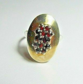 Large Gold Plated Silver Bohemian Garnet Ring - Hallmarked - Size N