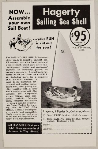1948 Print Ad Hagerty Sea Shell Sailing Boats Cohasset,  Massachusetts