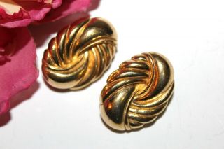 Christian Dior Couture Signed Designer Gold Plate Runway Bold Earrings Ed4