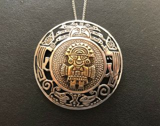 Pmd Peru Sterling Silver 925 Mayan Aztec Pendant Brooch Pin Necklace