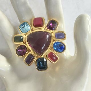 Vintage Joan Rivers Multi Color Lucite & Faceted Stone Pin Enhancer