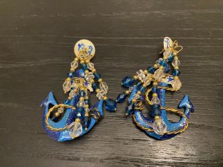 Lunch At The Ritz Earrings Anchors Gold Blue Pierced