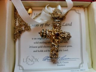 Lenox Cross Of The Holy Land Jeweled Sterling Silver Pendant W Glass Prayer