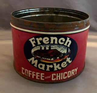 1940s French Market Chicory One Pound Coffee Tin Can American Orleans