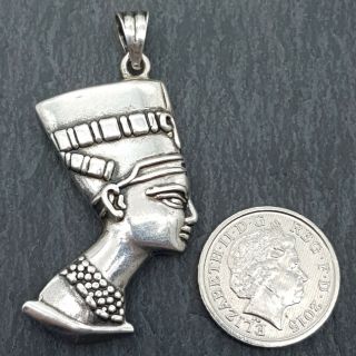 Large 44mm Sterling Silver Egyptian Revival Pharaoh Pendant - Queen Nefertiti -