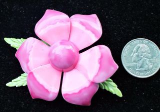 Vintage Signed Weiss Goldtone Pink Enamel Flower Shape Pin Brooch