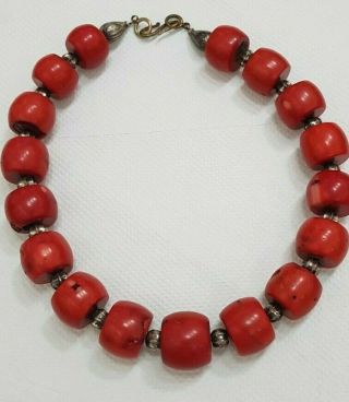 Old Huge Red Coral Beads Necklace 208.  8 Grams