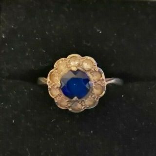 Antique 9ct Gold And Sterling Silver Paste Set Ring Size L/m 2.  5 Gms