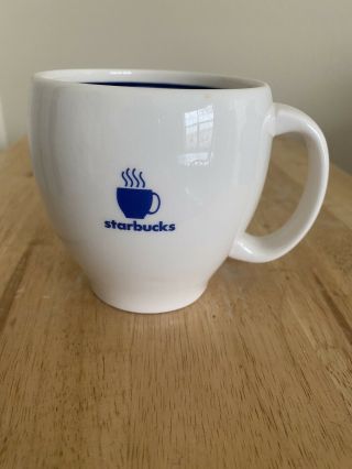 2003 Starbucks Coffee Barista Mug Cup White Blue Steam Abbey 14 Oz