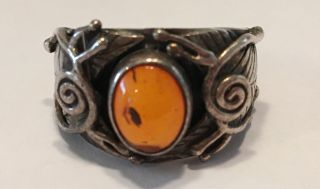 Vintage Old Pawn Sterling Silver 925 Amber Ring Size 10