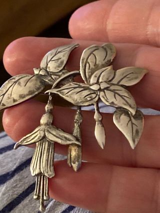 vintage silver fuchsia flower brooch 2
