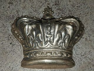 Vintage Large 3 D Crown Brooch Pin Silver Tone