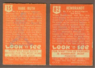 1952 TOPPS LOOK ' N SEE COMPLETE SET w/ 15 BABE RUTH (EX - MT),  82 REMBRANDT (VG, ) 2
