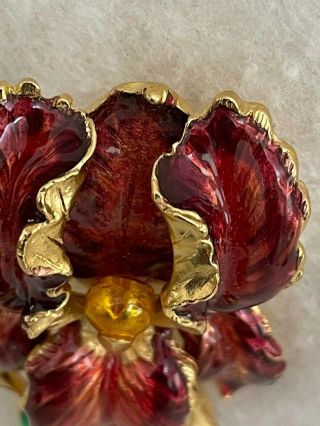 Iris enamal brooch,  red yellow and gold tones hand painted,  looks realistic 3