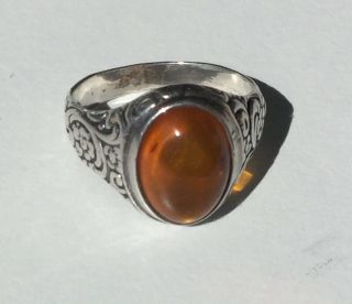 Vintage Sterling Silver Baltic Amber Ring Art Nouveau