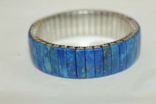 Gorgeous Vintage Blue Lapis Lazuli Paneled Stretch 6.  5 " Bracelet W