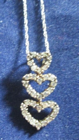 Sterling Silver Hearts With Crystals Pendant And An 18 Inch Chain