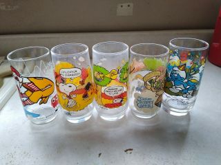 Set Of 5 Vintage Cartoon Glasses,  4 Mcdonald 
