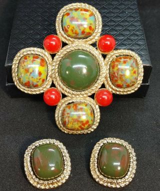 Vintage Sarah Coventry " Mosaic " (1963) Brooch And Earrings Set Vintage Jewelry