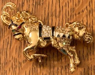 Vintage St.  John Gold Tone Rhinestone Circus Carousel Horse Pin Brooch