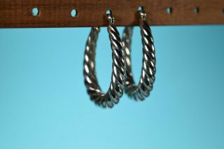 Vintage Sterling Silver Bradded Oval Hoop Dangle Earrings - - 2033