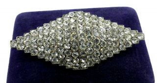Vintage Large Silver Tone Art Deco Diamond Shape & Rhinestone Brooch/ Pin 3” ½