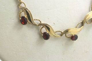 Vintage Van Dell 12k Yellow Gold Filled Red Stone Scallop Links Chain Necklace
