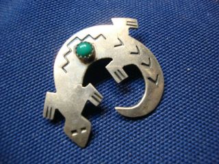 Navajo Native American Turquoise Sterling Silver Old Pawn Brooch