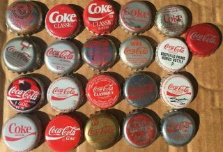 21 Diff.  Coca - Cola Coke Soda Bottle Caps; 19 Vinyl - Lined,  1 Cork - Lined